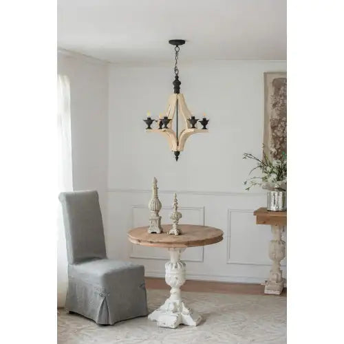 Light Wood Chandelier With Adjustable Chain