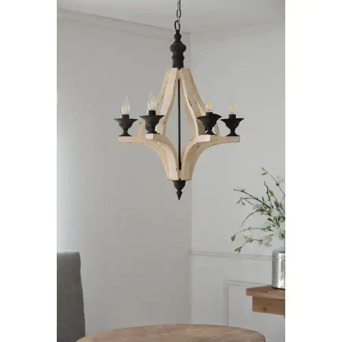 Light Wood Chandelier With Adjustable Chain