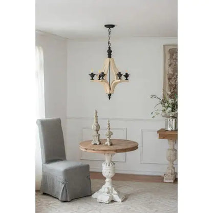 Light Wood Chandelier With Adjustable Chain