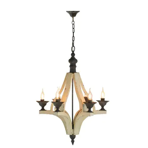 Light Wood Chandelier With Adjustable Chain