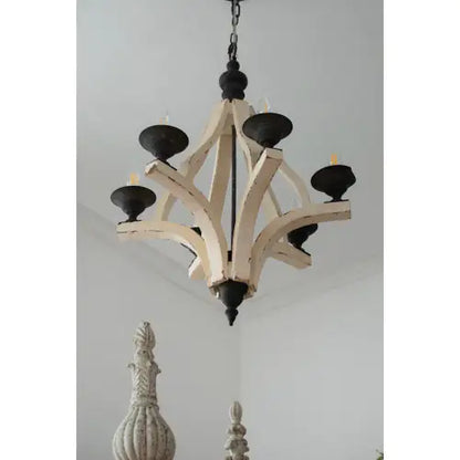 Light Wood Chandelier With Adjustable Chain