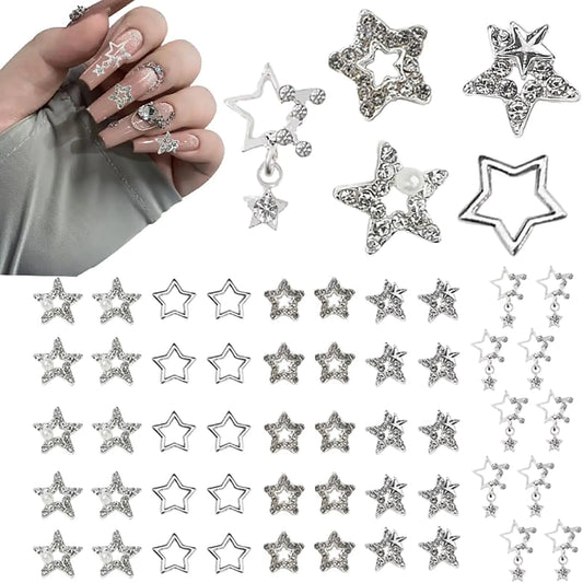 Silver of star nail accessories Charms 5 types 3D alloy