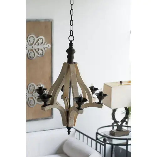 Light Wood Chandelier With Adjustable Chain