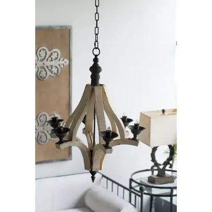 Light Wood Chandelier With Adjustable Chain
