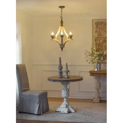 Light Wood Chandelier With Adjustable Chain